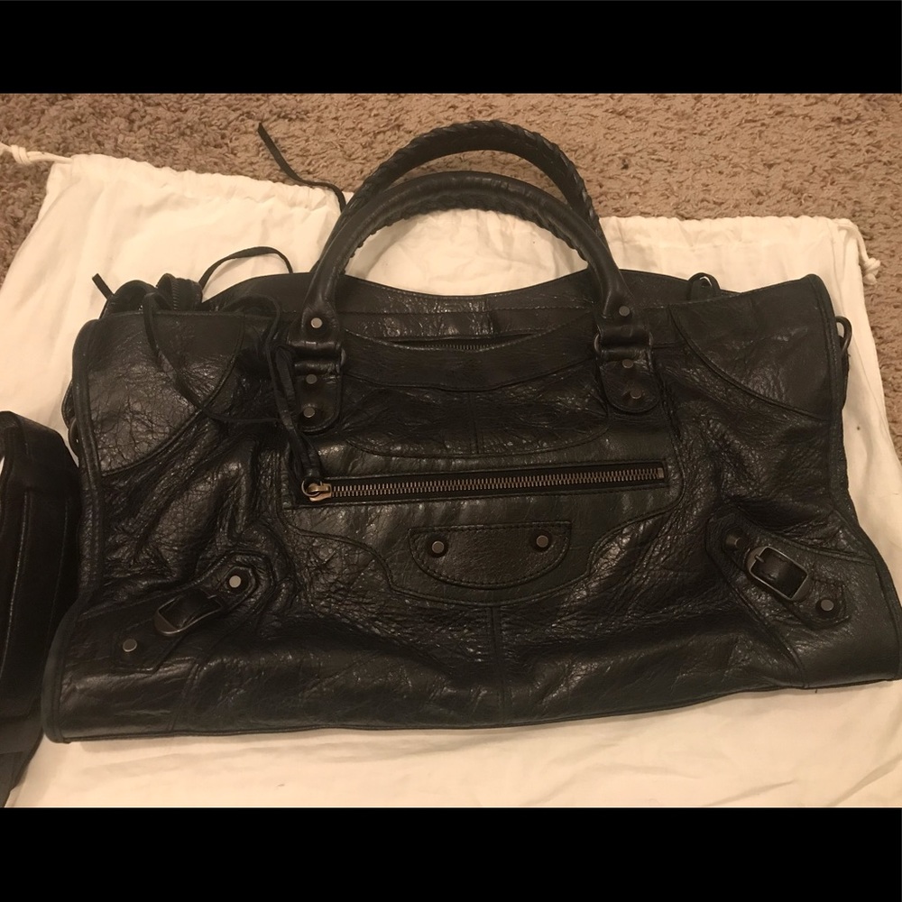 Balenciaga black large part time tassel bag